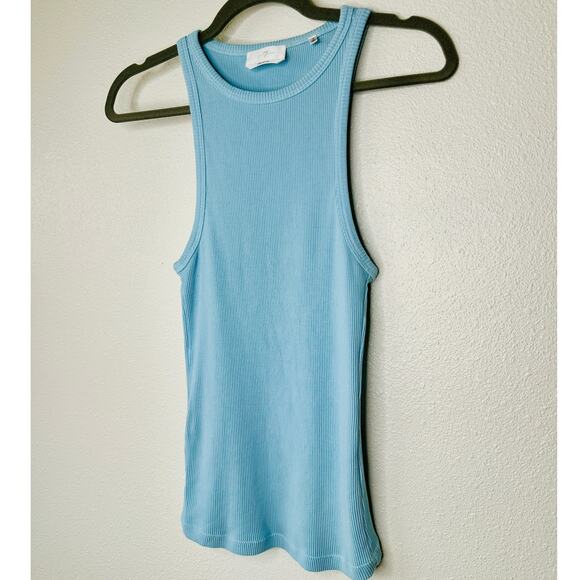7 For All Mankind Baby Blue High Neck Ribbed Tank Top M - Picture 4 of 9